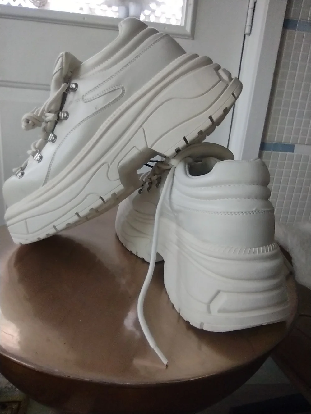 Bershka White Chunky Platform Lace-Up Sneakers